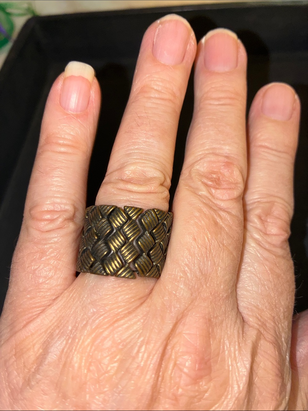 Braided Wide Band Stretch Ring in Antique Gold-Tone